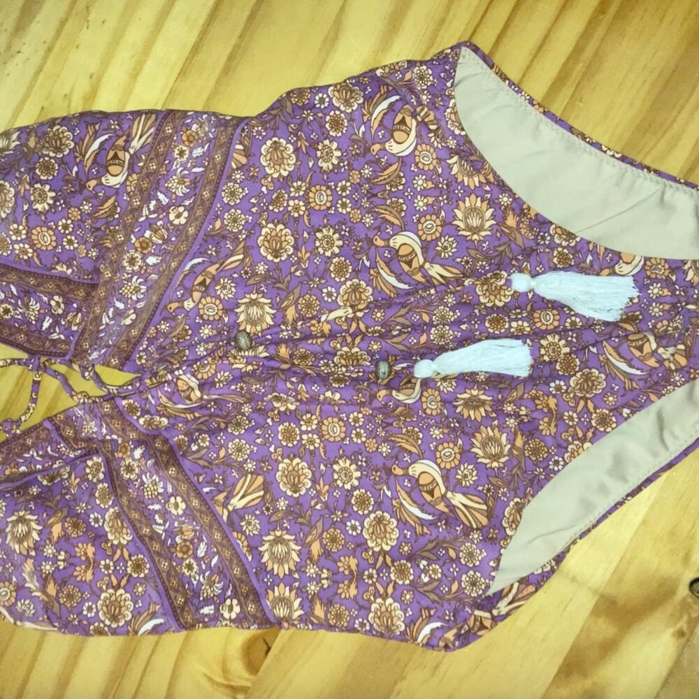 Spell & The Gypsy Gypset Boho Lace Up Plum One Piece Swimsuit Size XS - Picture 8 of 8